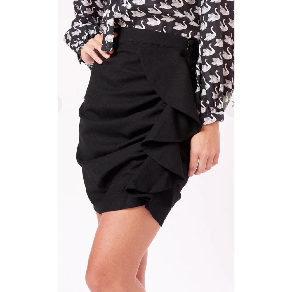 NWT Marie Oliver‎ Rachel Women's Rugged Ruched Wool Black Skirt 8 MSRP $238
